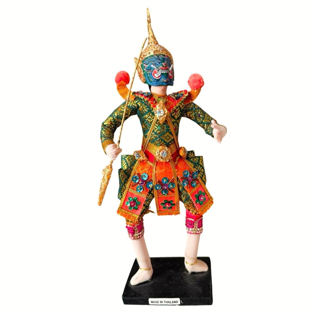 Vintage Thai Khon Dancing God Doll – Green Costume (11.5”) - Picture 4 of 14